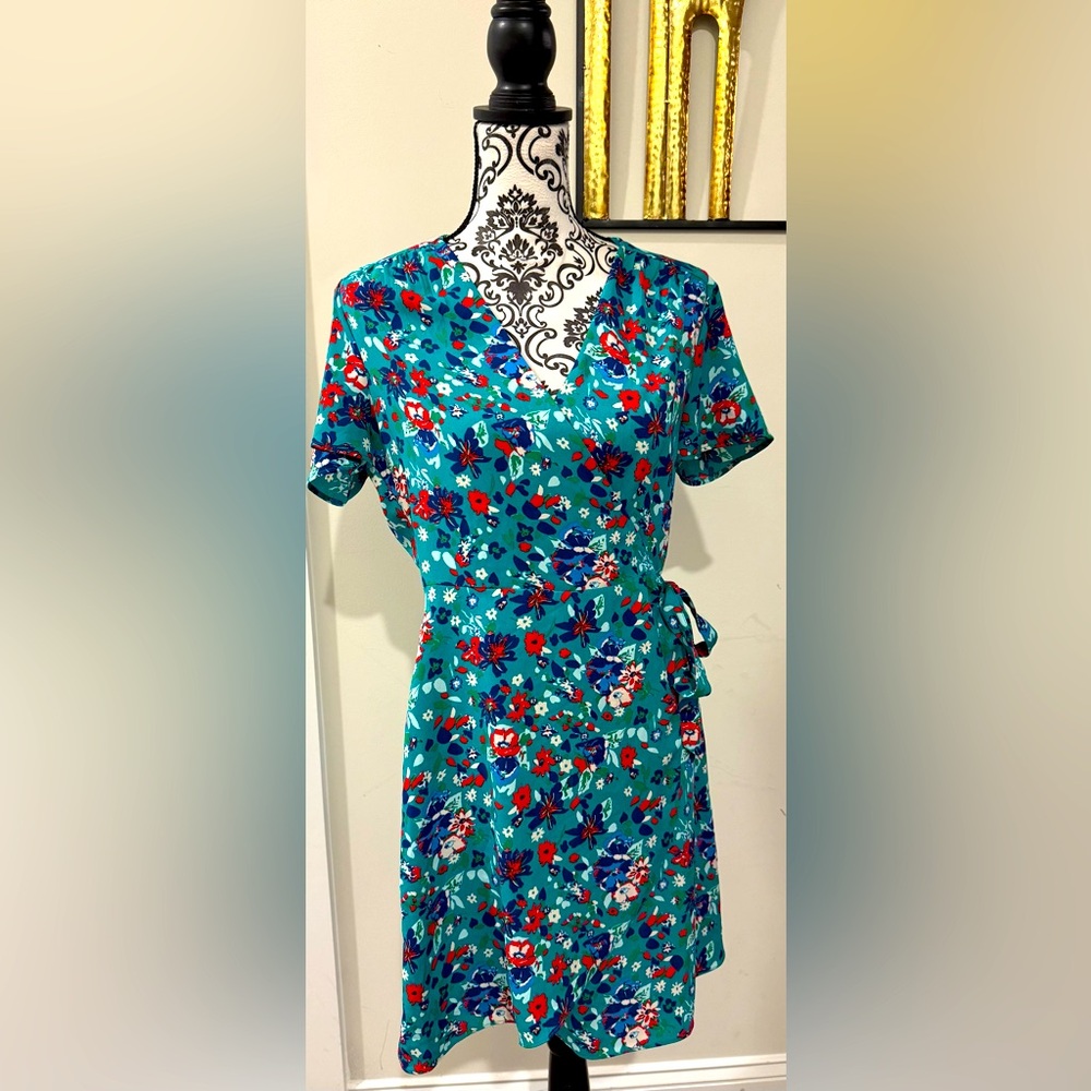 J Crew Floral Wrap Dress in Teal